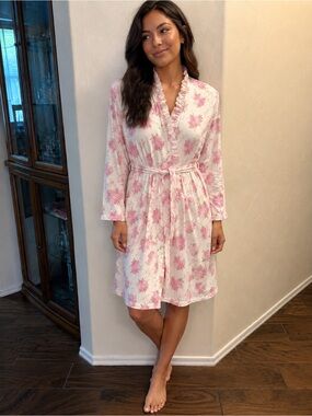 Y2K Floral Pink Women's Robe with Belt